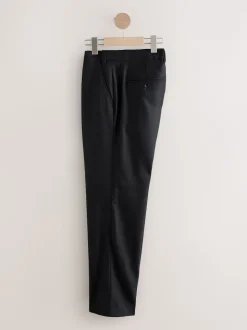 Black Regular Fit Signature 100% Wool Trousers With Motion Flex Waistband
