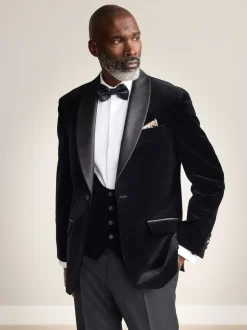 Black Regular Fit Signature Pontoglio Italian Velvet Blazer With Shawl Lapel