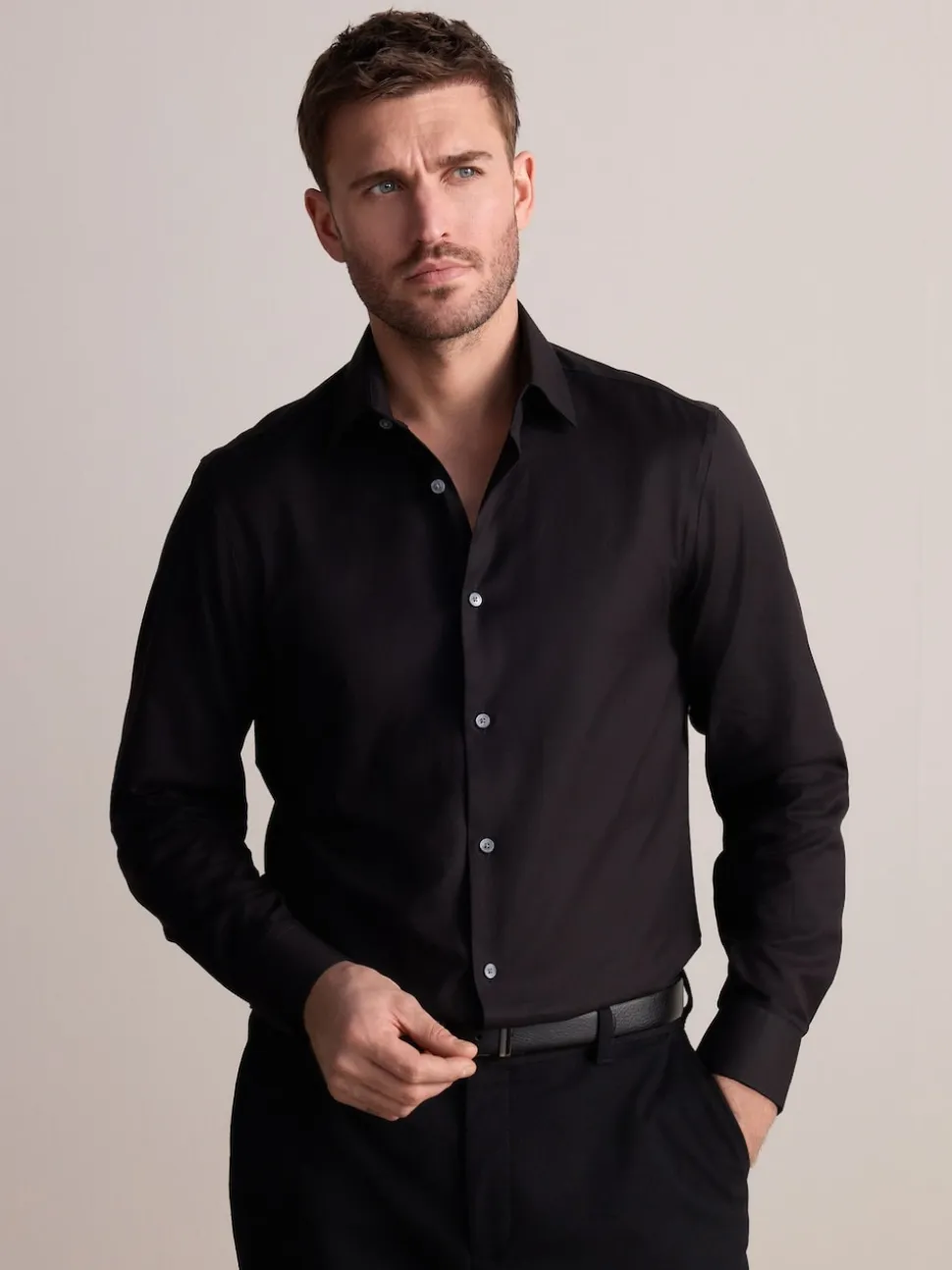 Black Regular Fit Signature 100% Cotton with Textured Smart Shirt
