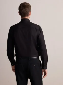 Black Regular Fit Signature 100% Cotton with Textured Smart Shirt