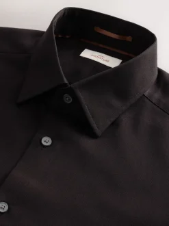 Black Regular Fit Signature 100% Cotton with Textured Smart Shirt