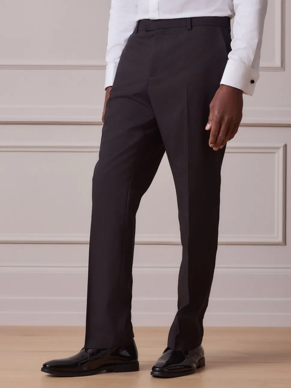 Black Regular Fit Signature Nova Fides 100% Italian Wool Tuxedo Suit Trousers