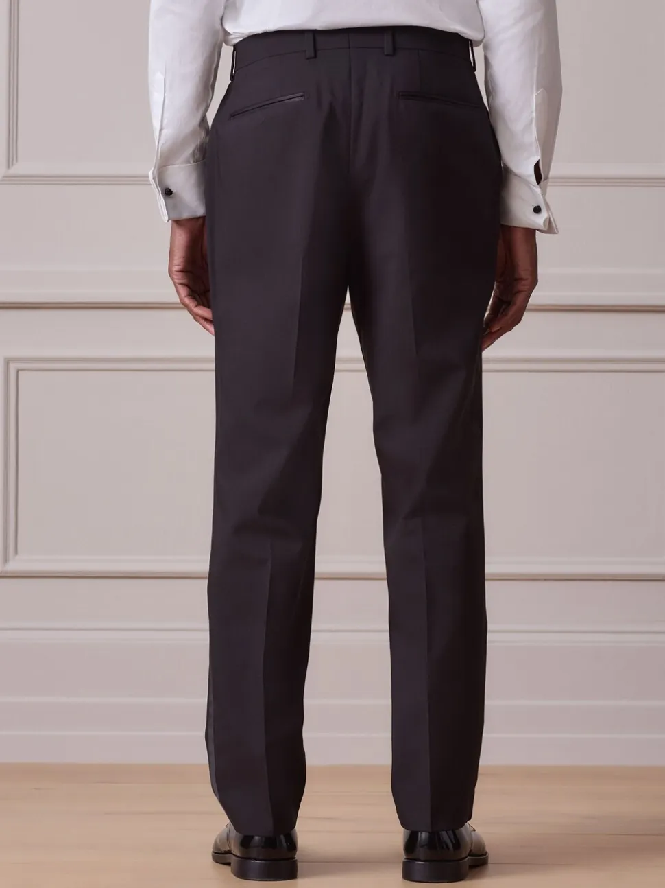 Black Regular Fit Signature Nova Fides 100% Italian Wool Tuxedo Suit Trousers
