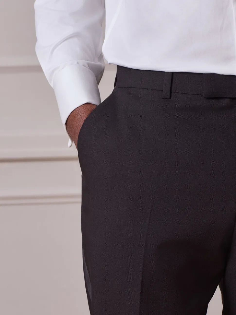 Black Regular Fit Signature Nova Fides 100% Italian Wool Tuxedo Suit Trousers