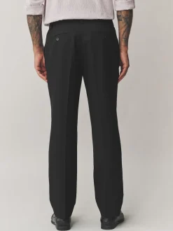 Black Regular Fit Smart Textured Trousers With Stretch Waistband