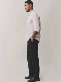 Black Regular Fit Smart Textured Trousers With Stretch Waistband