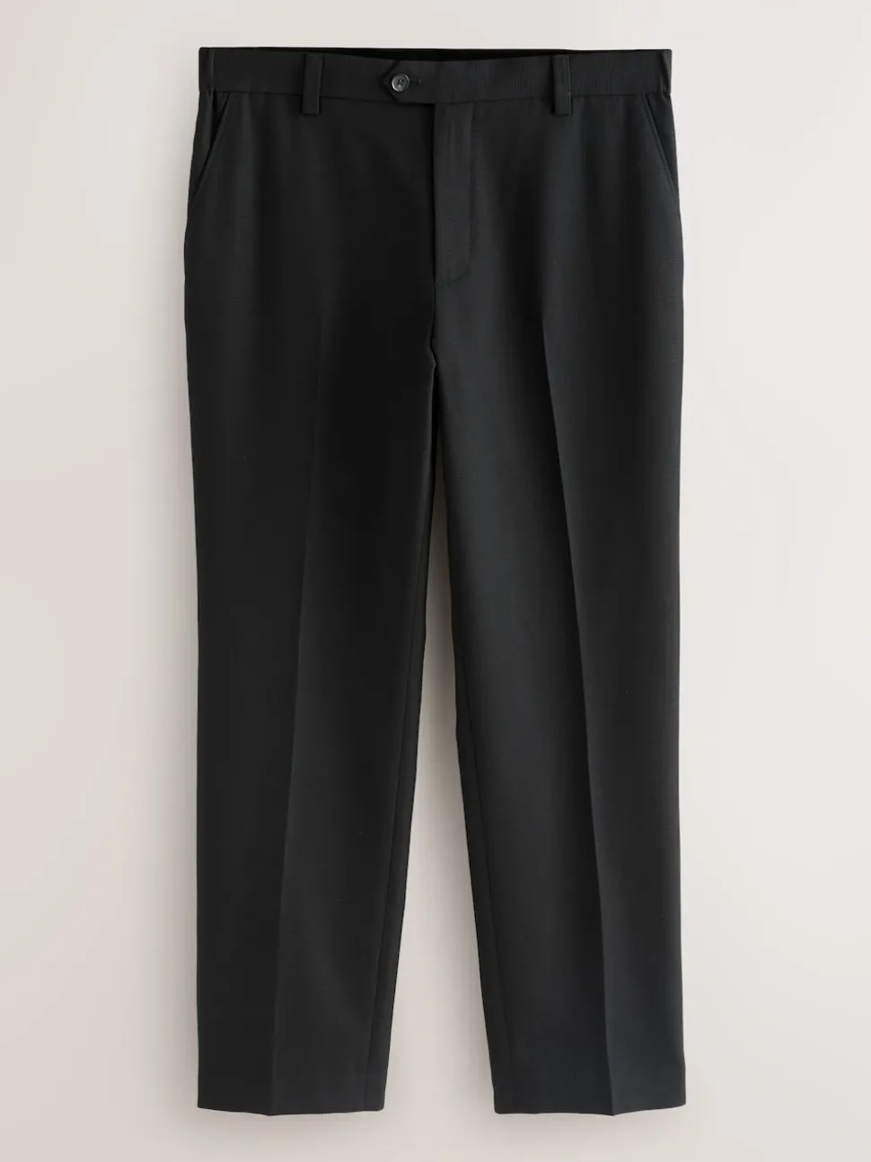Black Regular Fit Smart Textured Trousers With Stretch Waistband