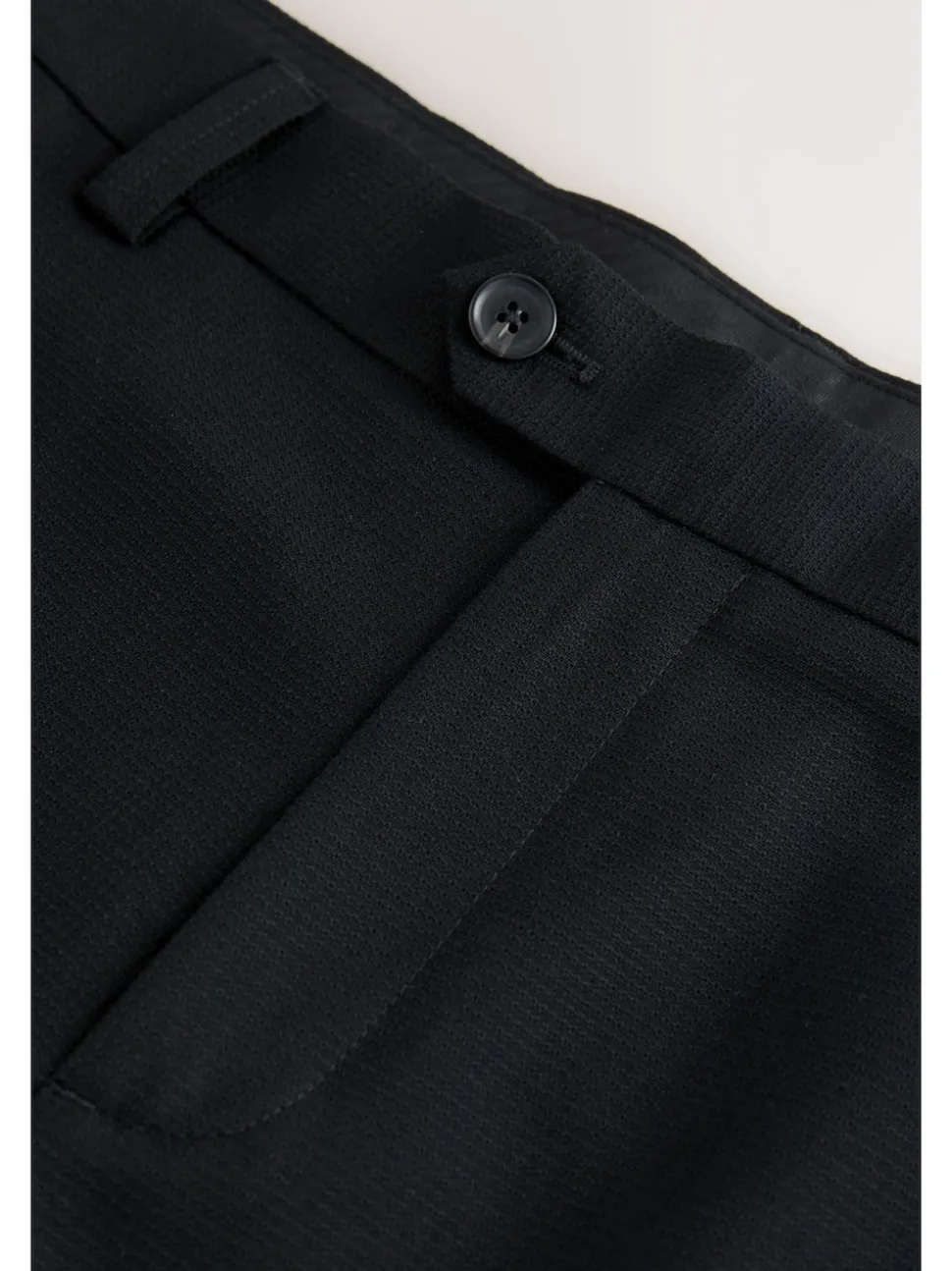 Black Regular Fit Smart Textured Trousers With Stretch Waistband