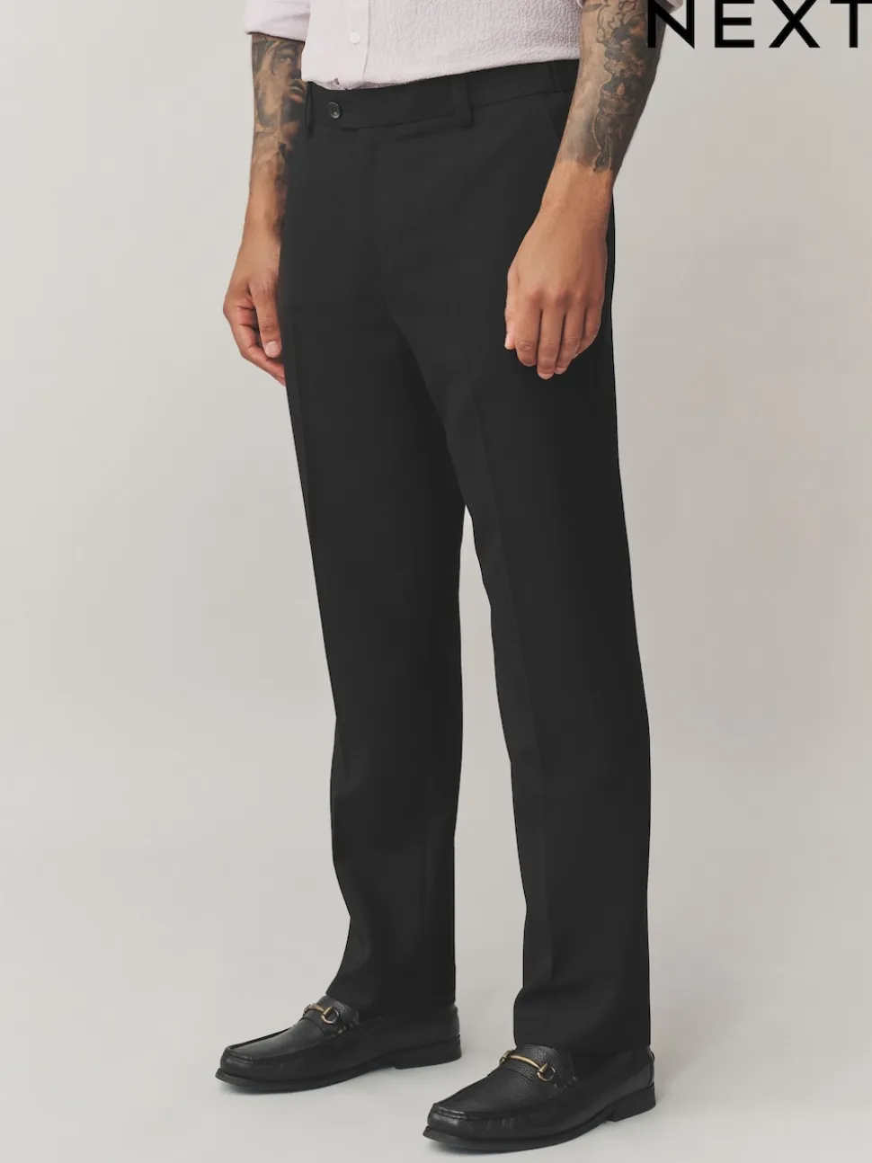 Black Regular Fit Smart Textured Trousers With Stretch Waistband