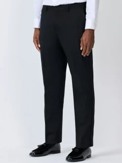 Black Regular Fit Smart Tuxedo Trousers With Velvet Side Tape Detail