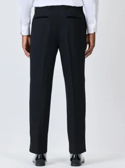 Black Regular Fit Smart Tuxedo Trousers With Velvet Side Tape Detail