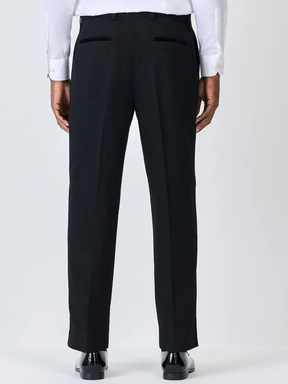 Black Regular Fit Smart Tuxedo Trousers With Velvet Side Tape Detail