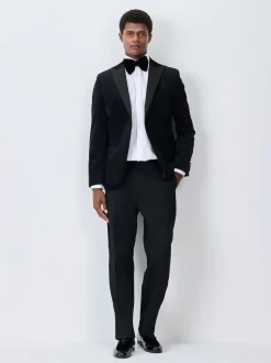 Black Regular Fit Smart Tuxedo Trousers With Velvet Side Tape Detail