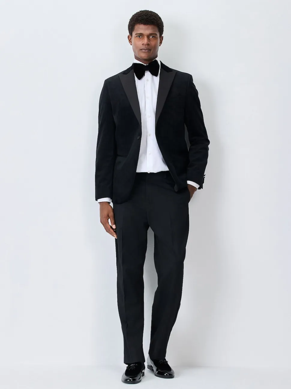 Black Regular Fit Smart Tuxedo Trousers With Velvet Side Tape Detail