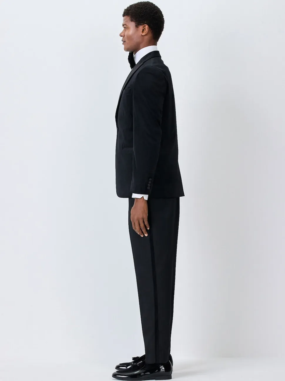 Black Regular Fit Smart Tuxedo Trousers With Velvet Side Tape Detail
