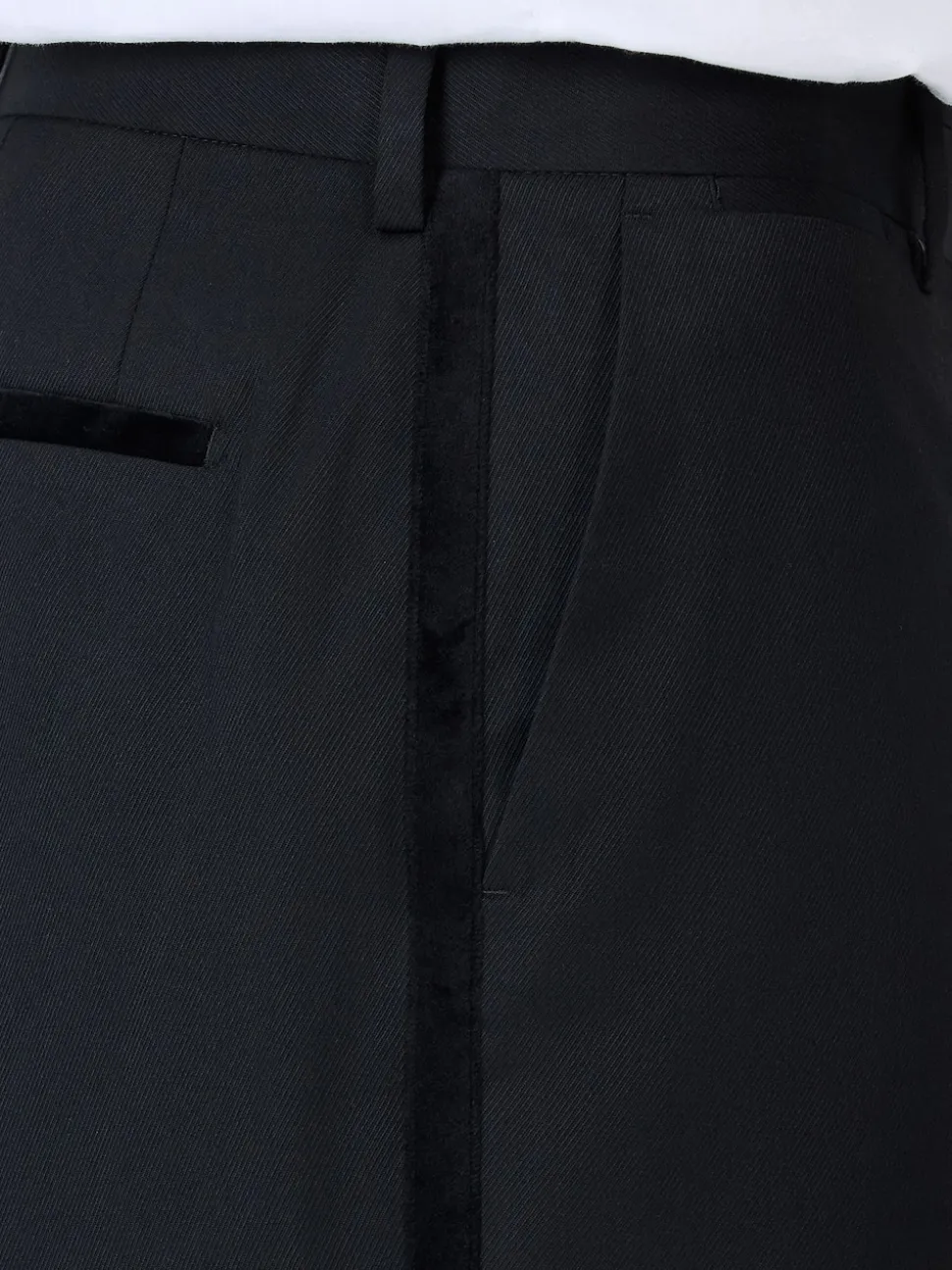 Black Regular Fit Smart Tuxedo Trousers With Velvet Side Tape Detail