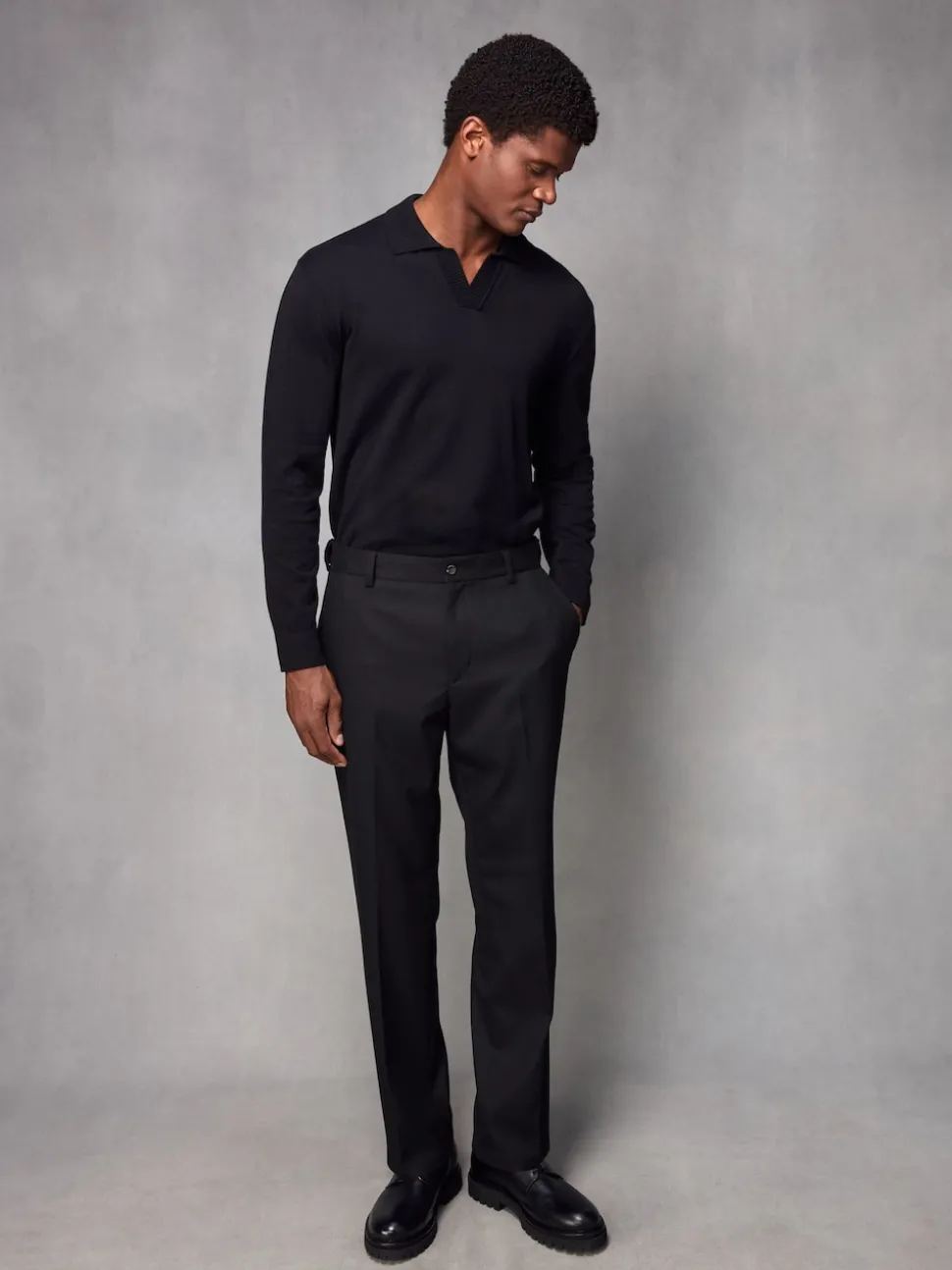 Black Regular Fit Smart Trousers With Wool