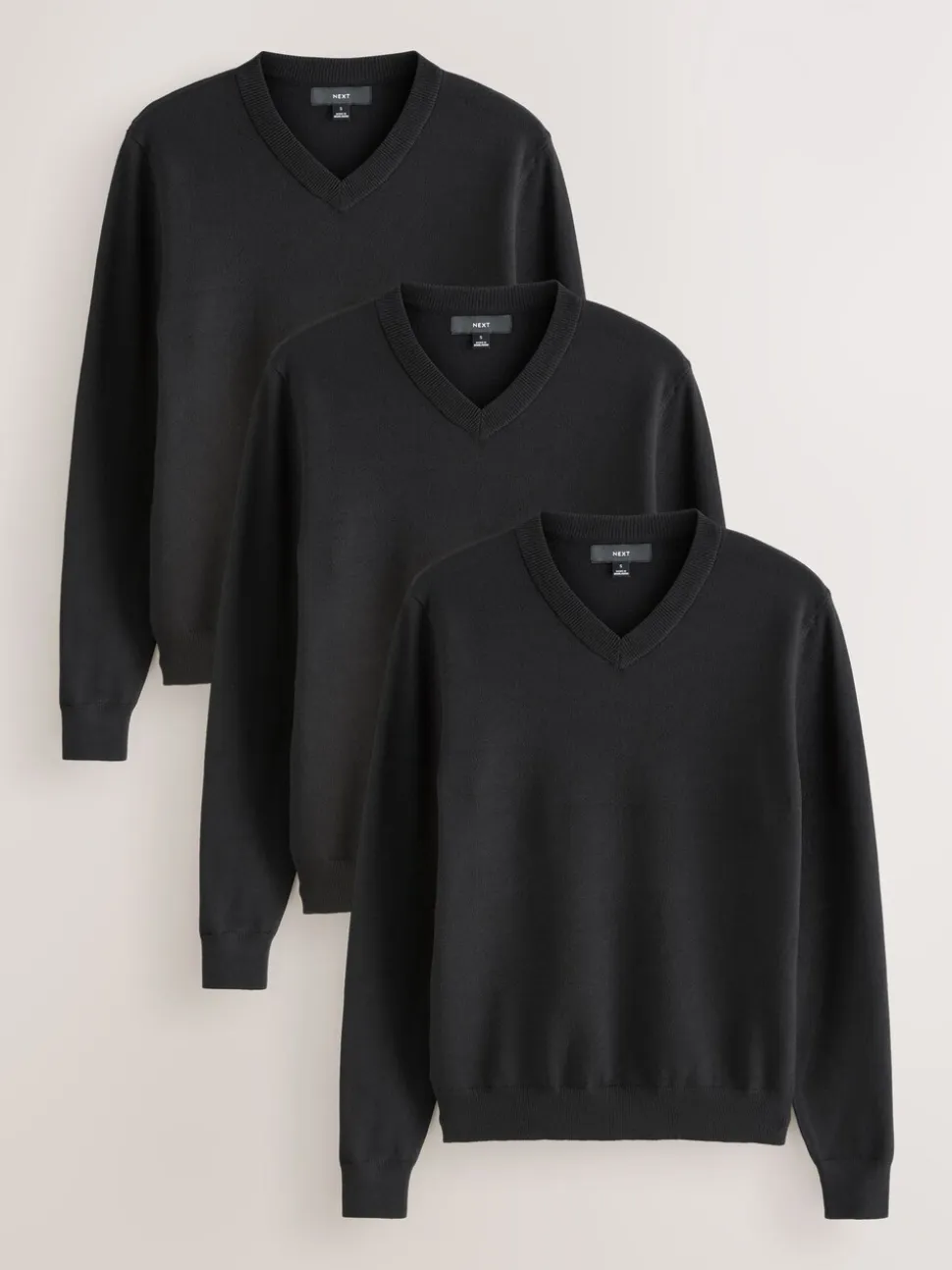 Black Regular Fit Soft Touch V-Neck Jumpers 3 Pack