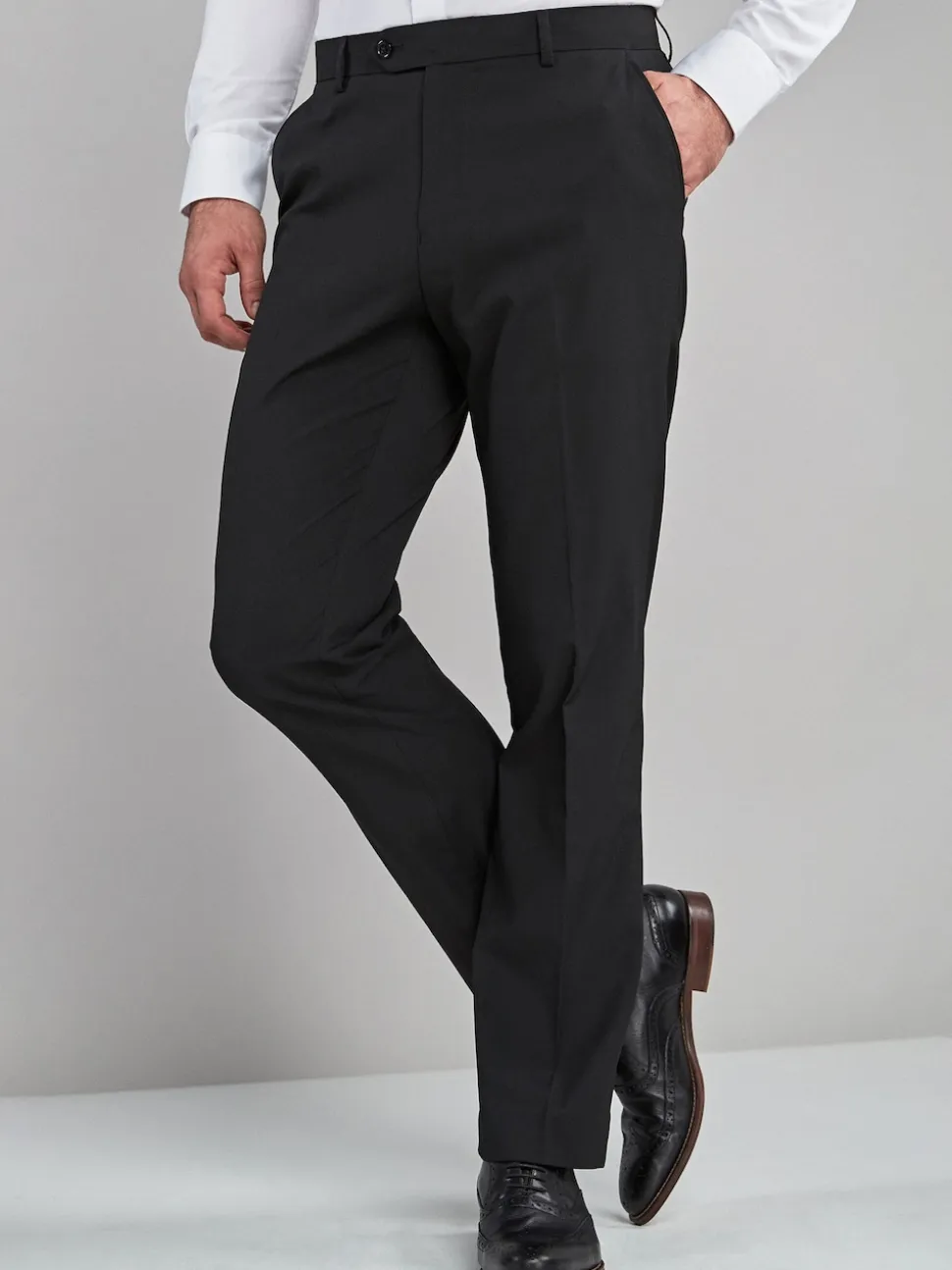 Black Regular Fit Stretch Smart Trousers
