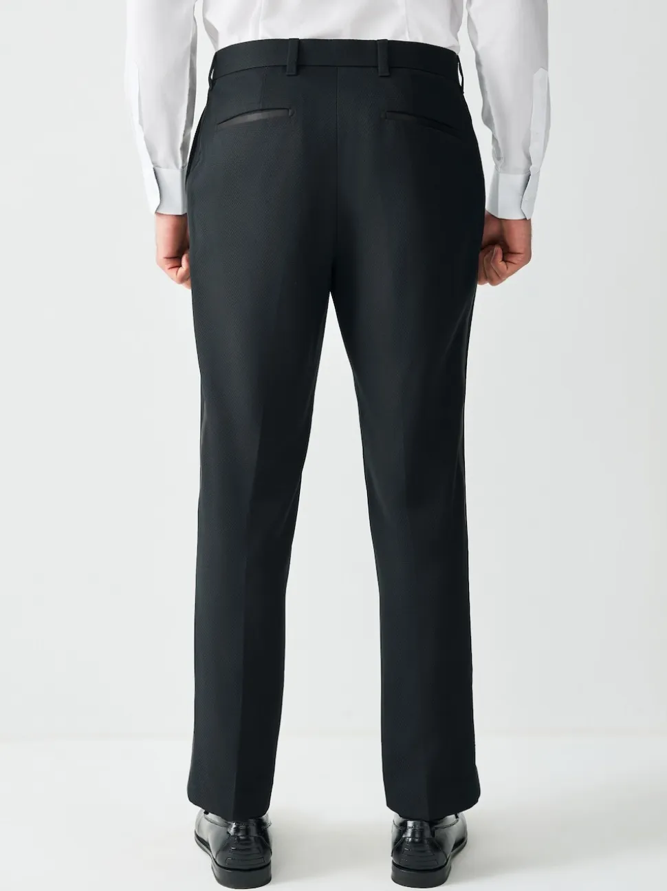 Black Regular Fit Tape Detail Textured Tuxedo Trousers