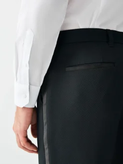Black Regular Fit Tape Detail Textured Tuxedo Trousers
