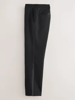 Black Regular Fit Tape Detail Textured Tuxedo Trousers