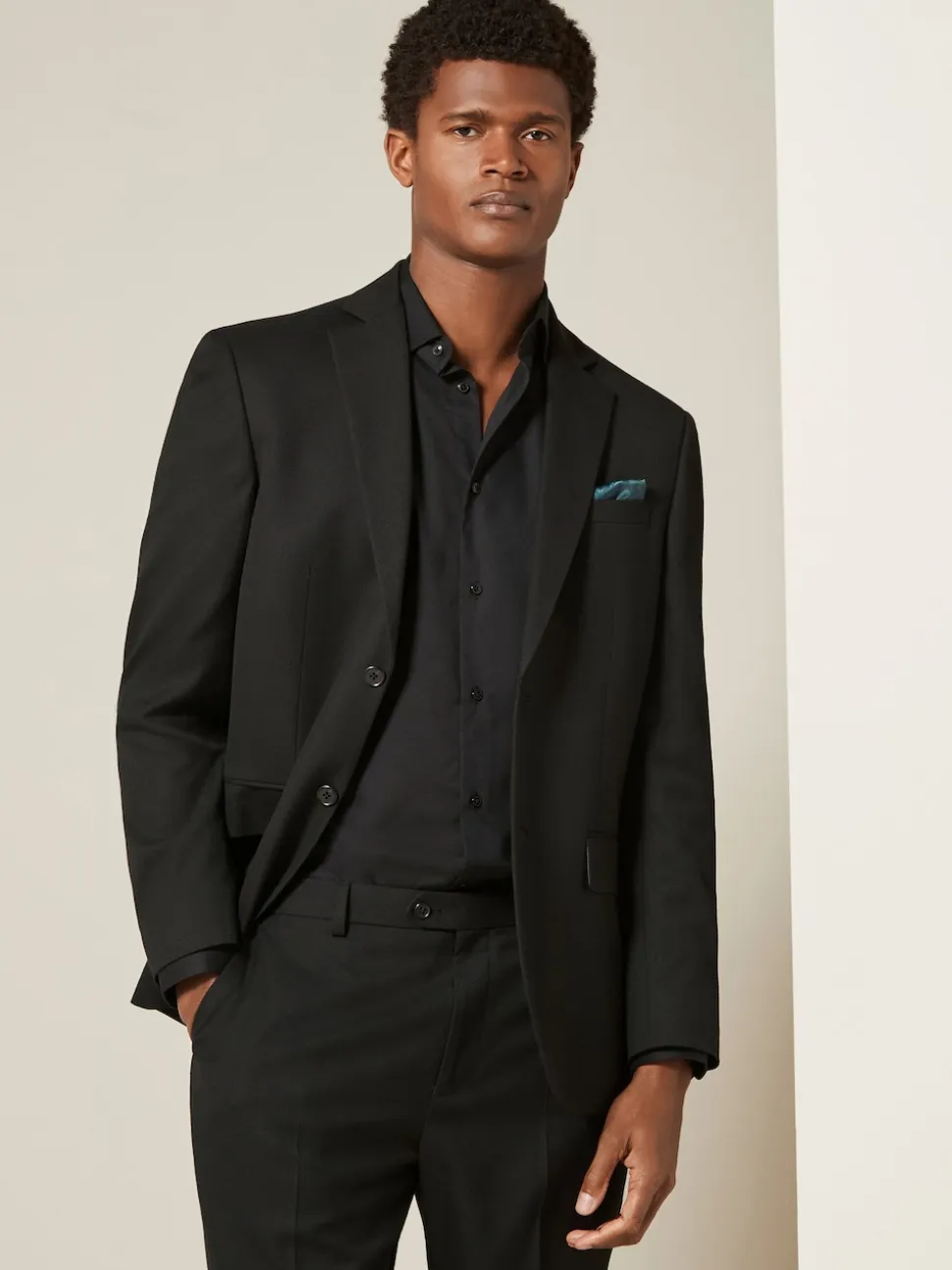 Black Regular Fit Textured Suit Jacket