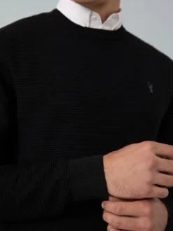 Black Regular Fit Textured Oxford Mock Shirt Jumper