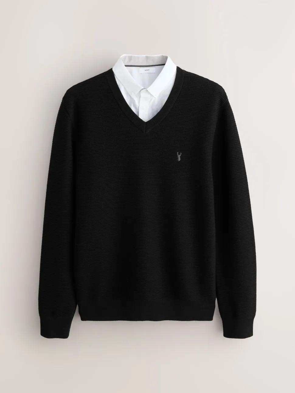 Black Regular Fit Textured Oxford Mock Shirt Jumper