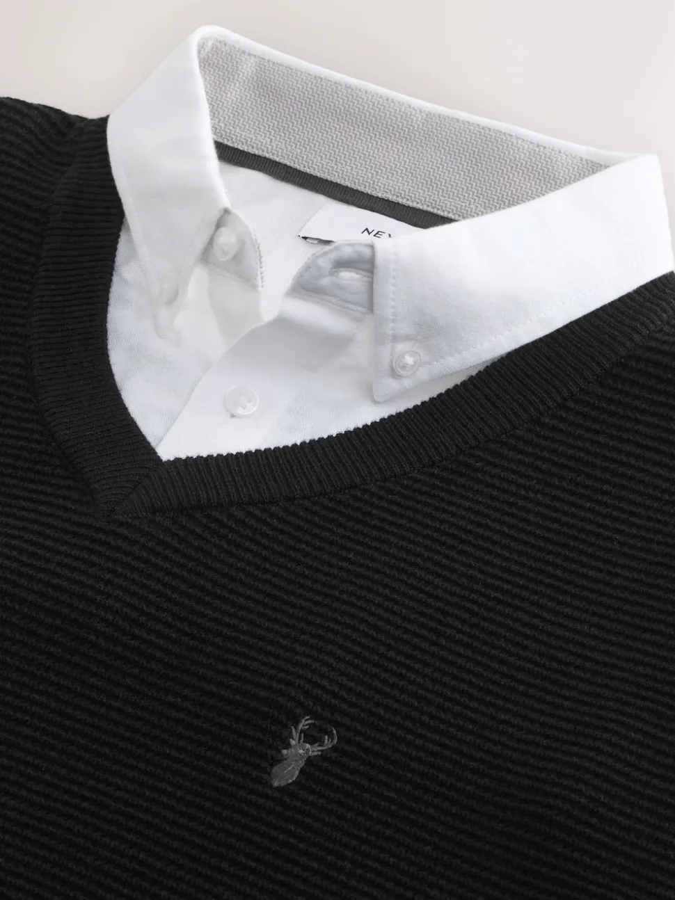 Black Regular Fit Textured Oxford Mock Shirt Jumper