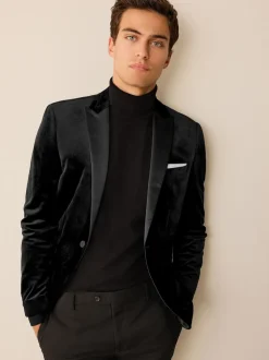 Black Regular Fit Velvet Blazer