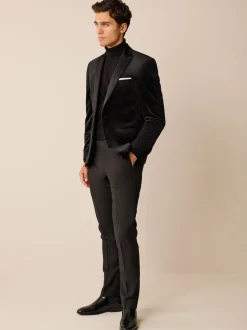 Black Regular Fit Velvet Blazer