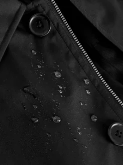 Black Regular Fit Waterproof Trench Coat
