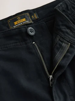 Black Regular Tapered Fit Cotton Stretch Cargo Trousers