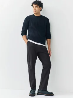 Black Regular Tapered Fit Stretch Chinos Trousers