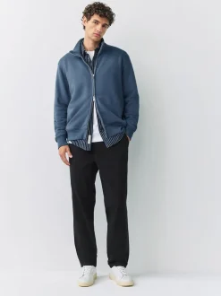 Black Regular Tapered Fit Pleated Stretch Chinos Trousers With Elasticated Waist