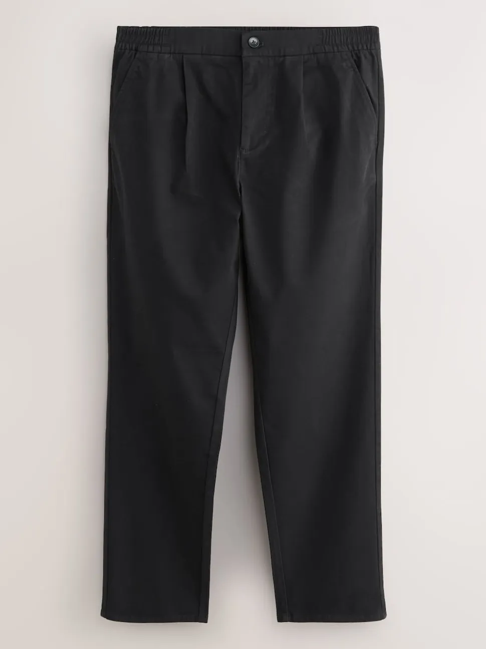 Black Regular Tapered Fit Pleated Stretch Chinos Trousers With Elasticated Waist