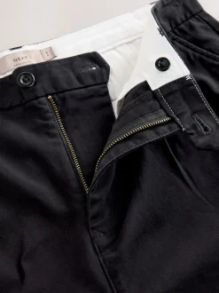 Black Regular Tapered Fit Single Pleated Stretch Chinos Trousers