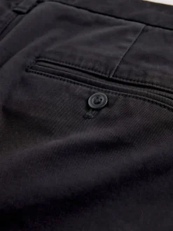 Black Regular Tapered Fit Single Pleated Stretch Chinos Trousers