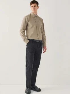 Black Regular Tapered Fit Single Pleated Stretch Chinos Trousers