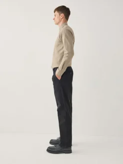 Black Regular Tapered Fit Single Pleated Stretch Chinos Trousers