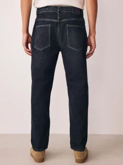 Black Regular Tapered Fit Vintage Wash Denim Jeans