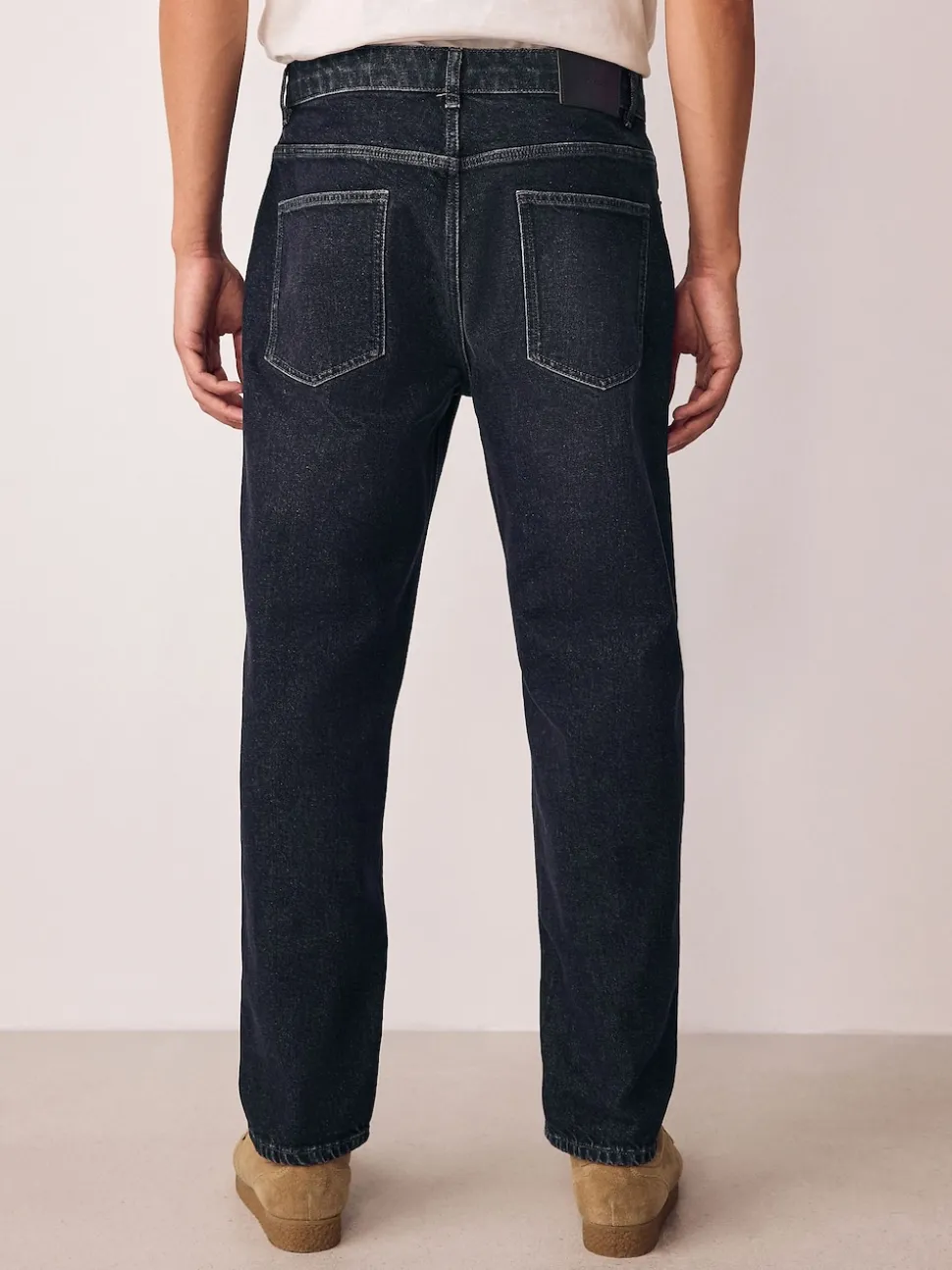 Black Regular Tapered Fit Vintage Wash Denim Jeans