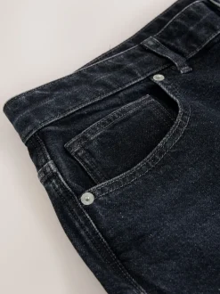 Black Regular Tapered Fit Vintage Wash Denim Jeans