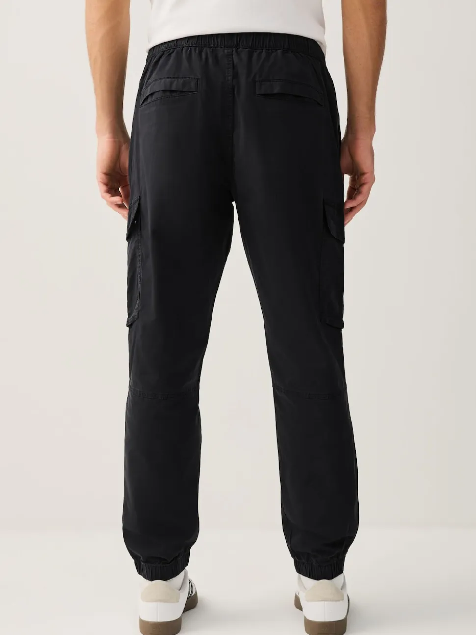Black Regular Tapered Fit Cotton Stretch Cargo Trousers