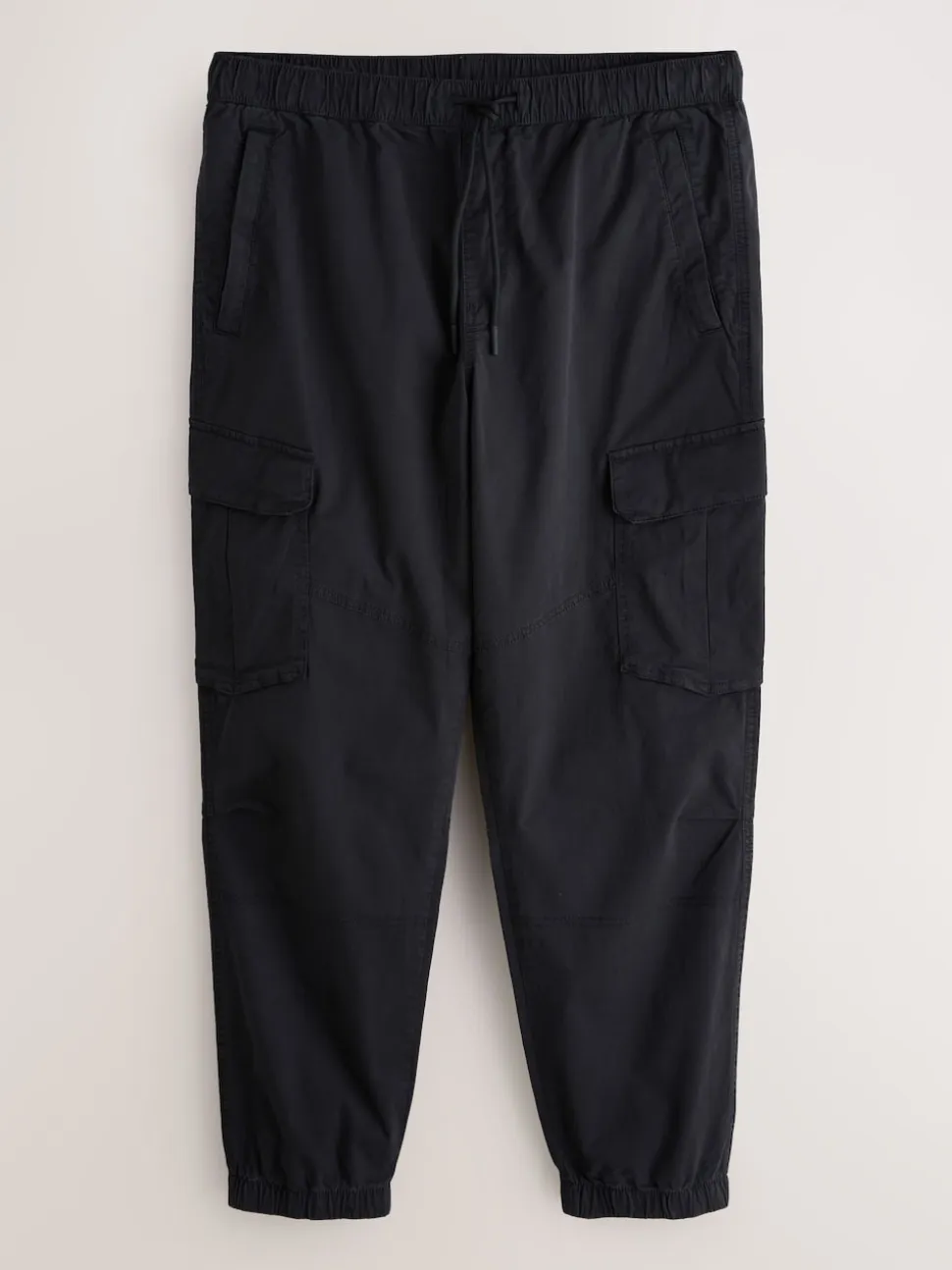 Black Regular Tapered Fit Cotton Stretch Cargo Trousers