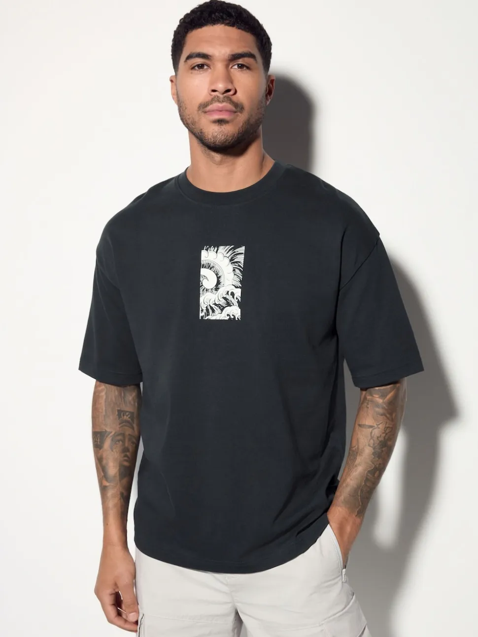 Black Relaxed Fit Japanese Surf Graphic Print T-Shirt