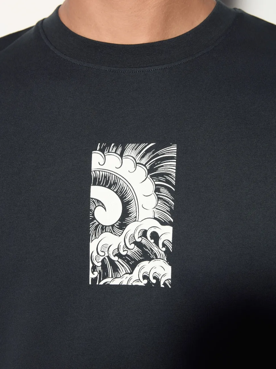 Black Relaxed Fit Japanese Surf Graphic Print T-Shirt