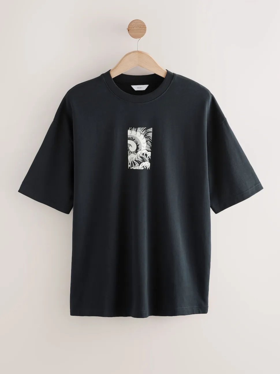 Black Relaxed Fit Japanese Surf Graphic Print T-Shirt