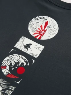 Black Relaxed Fit Japanese Surf Graphic Print T-Shirt